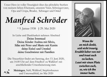 Traueranzeige von Manfred Schröder von Südthüringer Presse