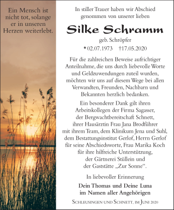 Traueranzeige von Silke Schramm von Südthüringer Presse