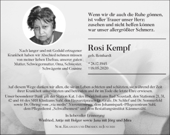 Traueranzeige von Rosi Kempf von Südthüringer Presse
