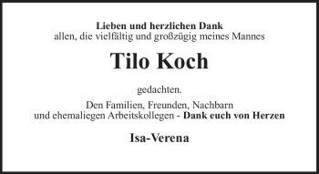 Traueranzeige von Thilo Koch von Südthüringer Presse