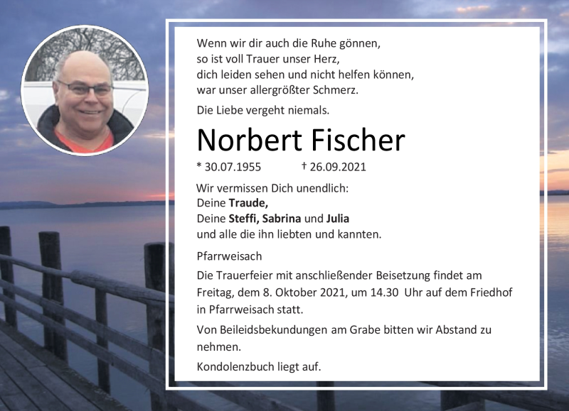  Traueranzeige für Norbert Fischer vom 02.10.2021 aus Neue Presse Coburg