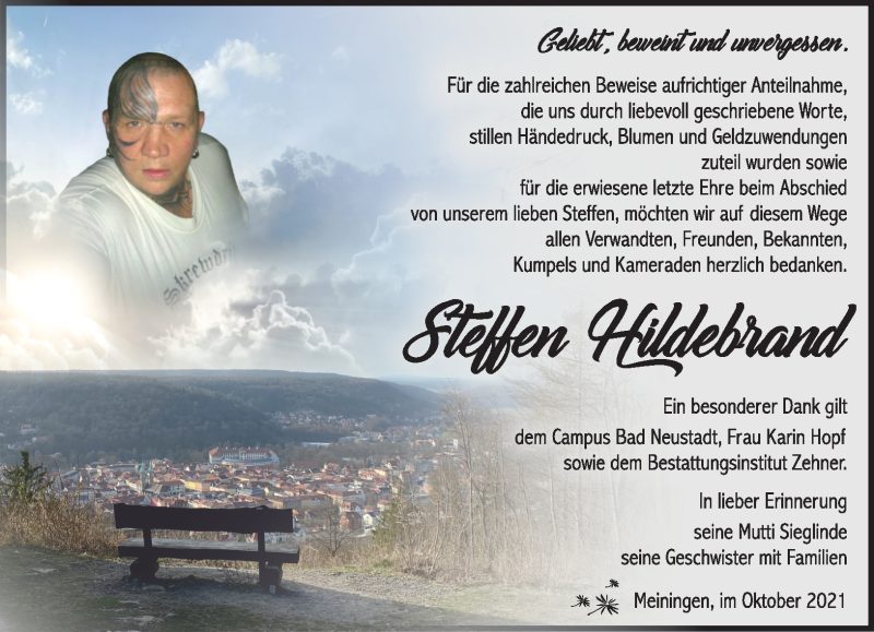  Traueranzeige für Steffen Hildebrand vom 23.10.2021 aus Südthüringer Presse