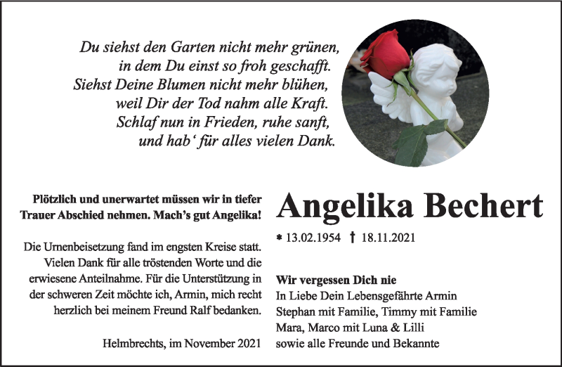  Traueranzeige für Angelika Bechert vom 11.12.2021 aus Frankenpost