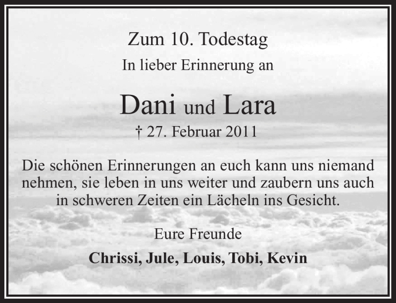  Traueranzeige für Dani und Lara  vom 27.02.2021 aus Frankenpost