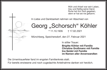 Traueranzeige von Georg Köhler von Frankenpost
