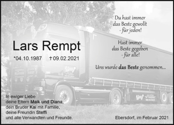 Traueranzeige von Lars Rempt von Neue Presse Coburg