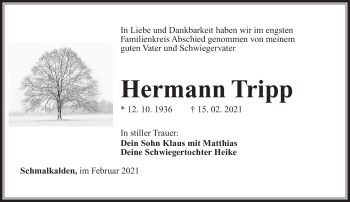 Traueranzeige von Hermann Tripp von Südthüringer Presse