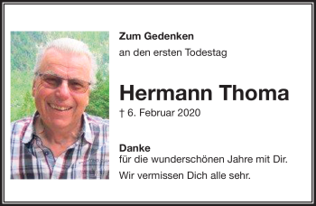 Traueranzeige von Hermann Thoma von Frankenpost