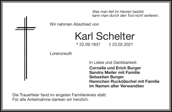 Traueranzeige von Karl Schelter von Frankenpost