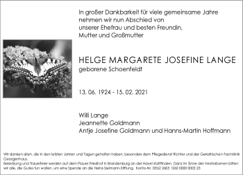 Traueranzeige von Helge Lange von Südthüringer Presse