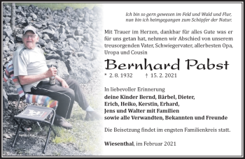 Traueranzeige von Bernhard Pabst von Südthüringer Presse