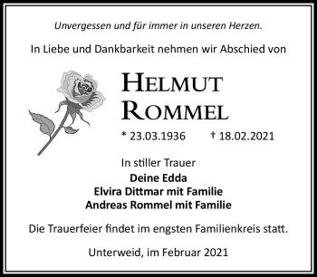 Traueranzeige von Helmut Rommel von Südthüringer Presse