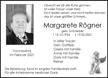 Traueranzeige von Margarete Rögner von Neue Presse Coburg
