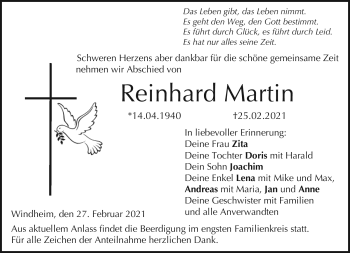 Traueranzeige von Reinhard Martin von Neue Presse Coburg