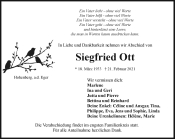 Traueranzeige von Siegfried Ott von Frankenpost