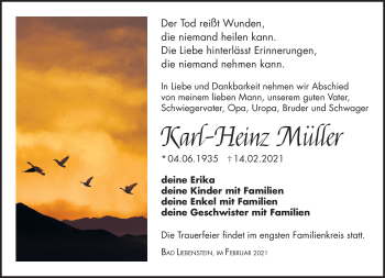 Traueranzeige von Karl-Heinz Müller von Südthüringer Presse