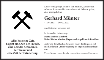 Traueranzeige von Gerhard Münter von Südthüringer Presse