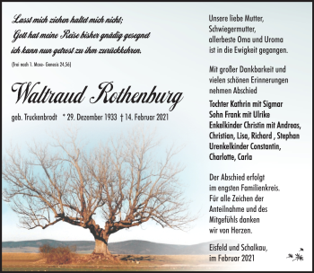 Traueranzeige von Waltraud Rothenburg von Südthüringer Presse