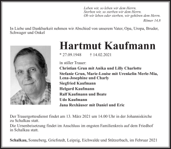 Traueranzeige von Hartmut Kaufmann von Südthüringer Presse