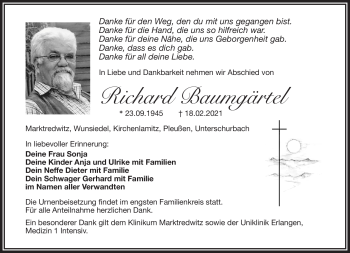 Traueranzeige von Rcihard Baumgärtel von Frankenpost