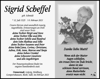 Traueranzeige von Sigrid Scheffel von Südthüringer Presse