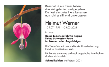 Traueranzeige von Helmut Werner von Südthüringer Presse
