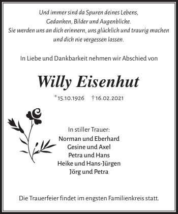 Traueranzeige von Willy Eisenhut von Südthüringer Presse
