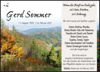 Traueranzeige von Gerd Sommer von Südthüringer Presse