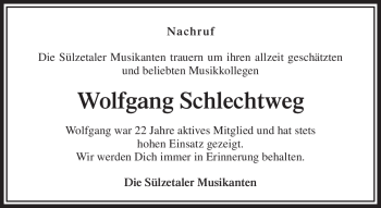 Traueranzeige von Wolfgang Schlechtweg von Südthüringer Presse