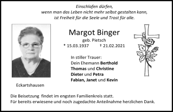 Traueranzeige von Margot Binger von Neue Presse Coburg