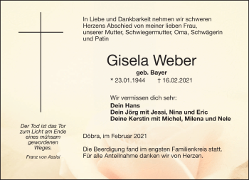 Traueranzeige von Gisela Weber von Frankenpost