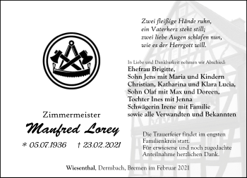 Traueranzeige von Manfred Lorey von Südthüringer Presse