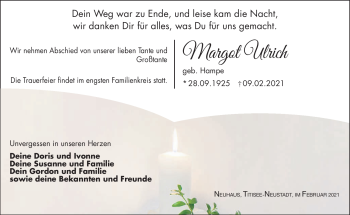 Traueranzeige von Margot Ulrich von Südthüringer Presse