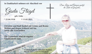 Traueranzeige von Gisela Flögel von Neue Presse Coburg