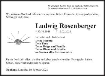 Traueranzeige von Ludwig Rosenberger von Südthüringer Presse