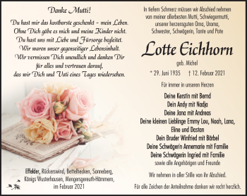 Traueranzeige von Lotte Eichhorn von Südthüringer Presse