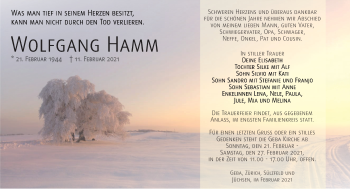 Traueranzeige von Wolfgang Hamm von Südthüringer Presse