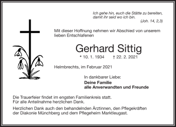 Traueranzeige von Gerhard Sittig von Frankenpost