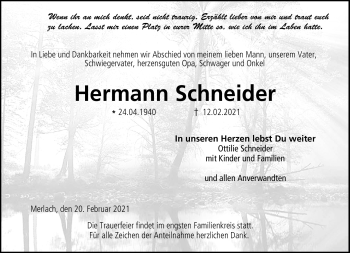 Traueranzeige von Hermann Schneider von Neue Presse Coburg