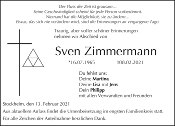 Traueranzeige von Sven Zimmermann von Neue Presse Coburg