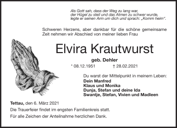 Traueranzeige von Elvira Krautwurst von Neue Presse Coburg