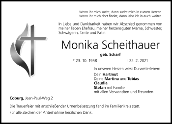 Traueranzeige von Monika Scheithauer von Neue Presse Coburg