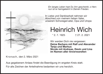 Traueranzeige von Heinrich Wich von Neue Presse Coburg
