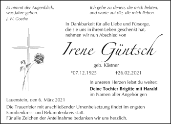 Traueranzeige von Irene Güntsch von Neue Presse Coburg