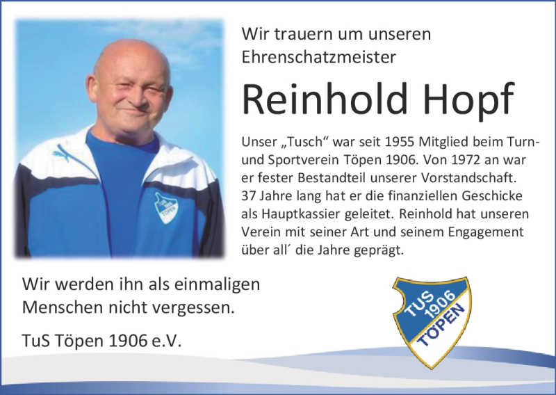  Traueranzeige für Reinhold Hopf vom 06.03.2021 aus Frankenpost
