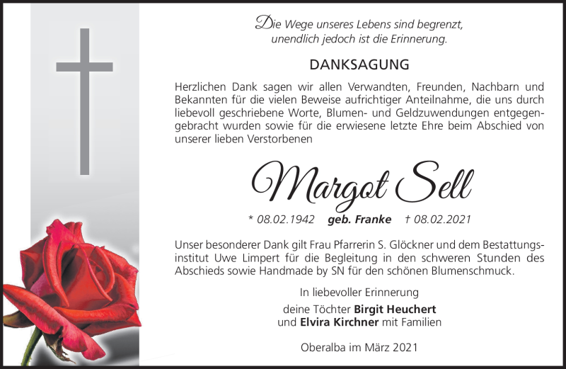  Traueranzeige für Margot Sell vom 06.03.2021 aus Südthüringer Presse