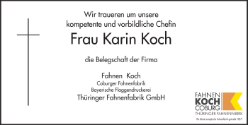 Traueranzeige von Karin Koch von Neue Presse Coburg