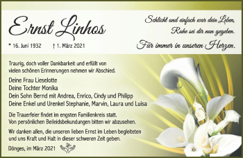 Traueranzeige von Ernst Linhos von Südthüringer Presse