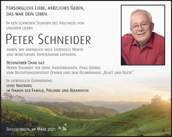 Traueranzeige von Peter Schneider von Südthüringer Presse