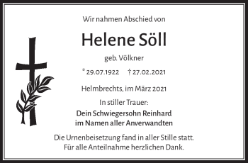 Traueranzeige von Helene Söll von Frankenpost